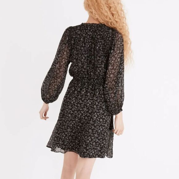 Madewell Ruffle-Neck Button-Front Mini Dress in Dotted Vines size Medium - Picture 4 of 7